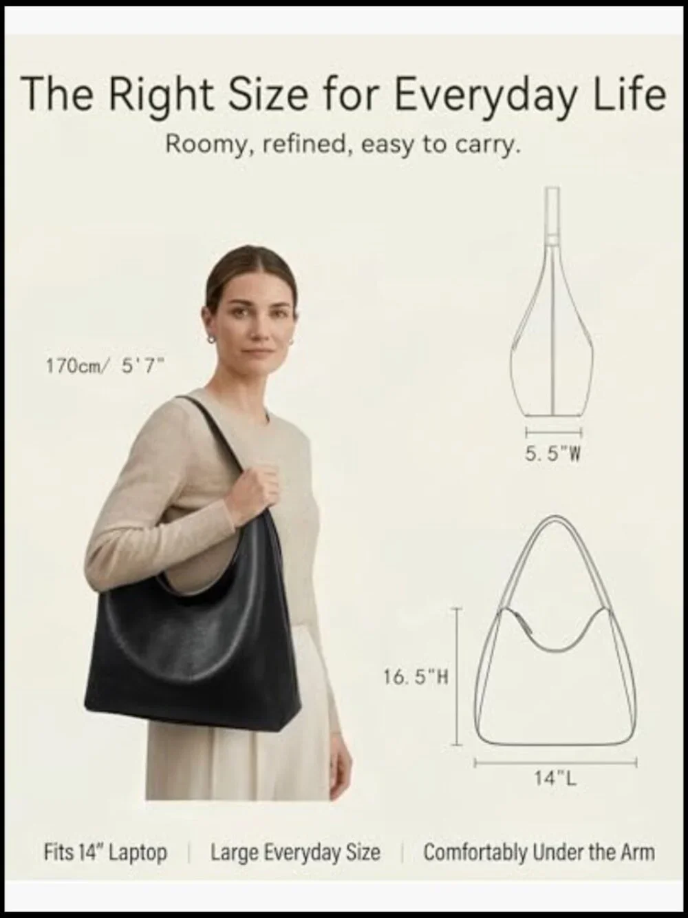 Large Full-Zip Hobo Tote Vegan Leather Slouchy Shoulder Work Bag Center Divider